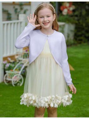 Girls Long Sleeve Cardigan Bolero Shrug Button Down Knit Sweater
